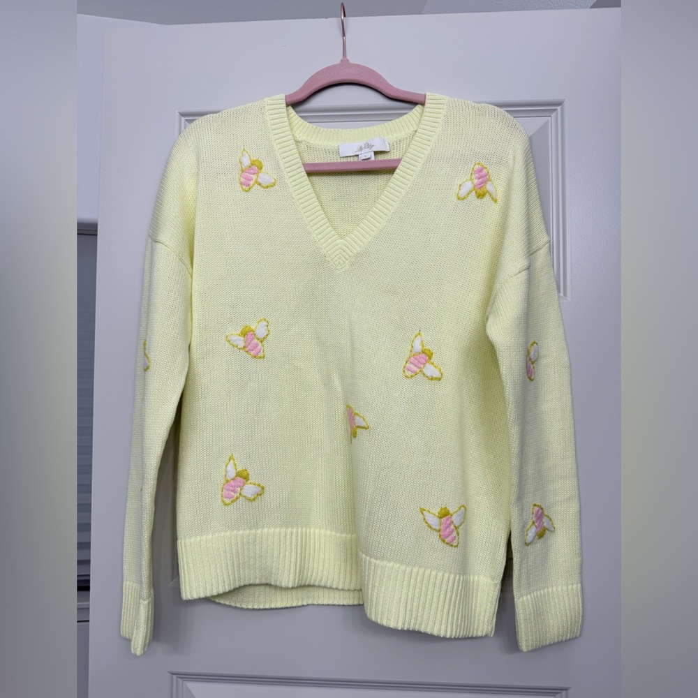 Lilly Pulitzer Cream V-Neck Sweater with Pink and Yellow Embroidery